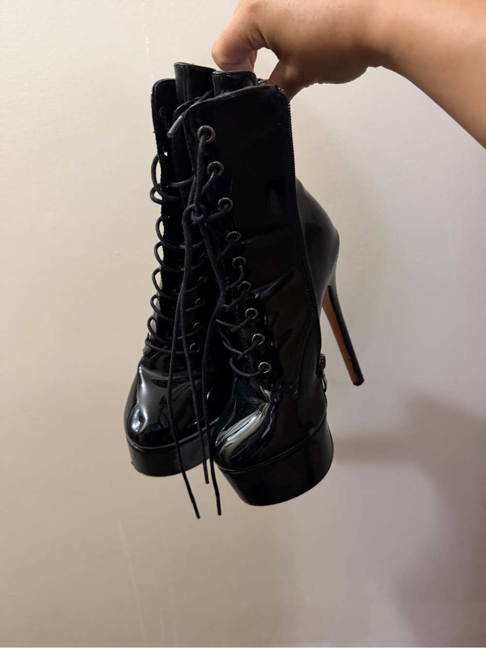 Amazon Black Patent Lace-Up Platform Ankle Boots